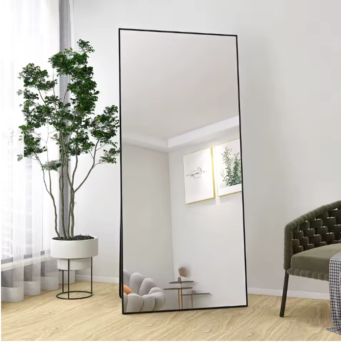 Volledige Lengte Spiegel 180×80 cm – Zwart Aluminium Frame
