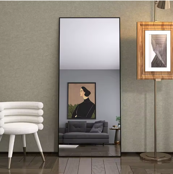 Volledige Lengte Spiegel 180×80 cm – Zwart Aluminium Frame