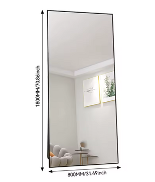 Volledige Lengte Spiegel 180×80 cm – Zwart Aluminium Frame
