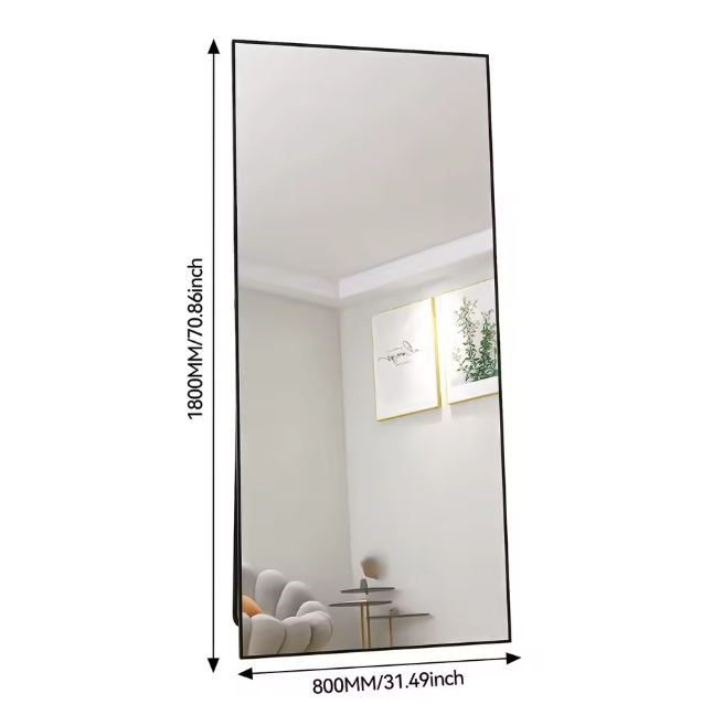 Volledige Lengte Spiegel 180×80 cm – Zwart Aluminium Frame