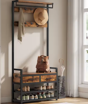 Kapstok met Scheidbaar Ontwerp – Schoenenbank, Laden en 10 Haken