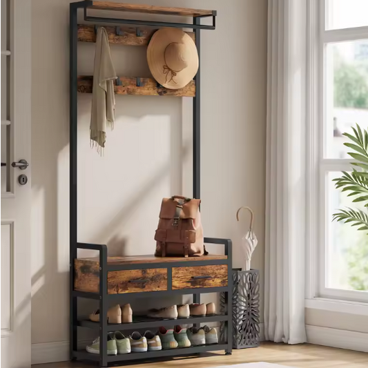 Kapstok met Scheidbaar Ontwerp – Schoenenbank, Laden en 10 Haken