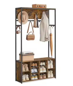 Kapstok met Bank, Haken en Opbergrek – 4-in-1 Wandgarderobe