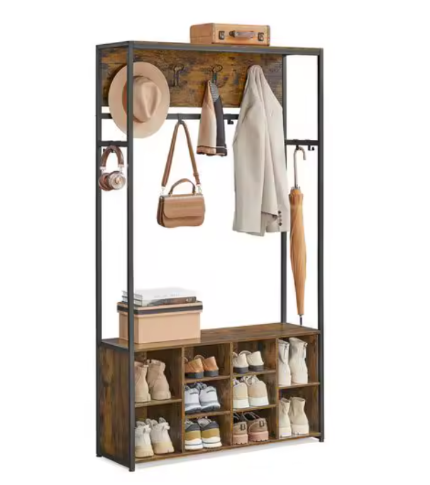 Kapstok met Bank, Haken en Opbergrek – 4-in-1 Wandgarderobe