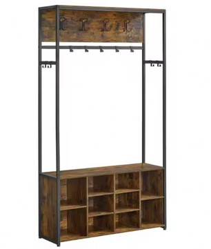 Kapstok met Bank, Haken en Opbergrek – 4-in-1 Wandgarderobe