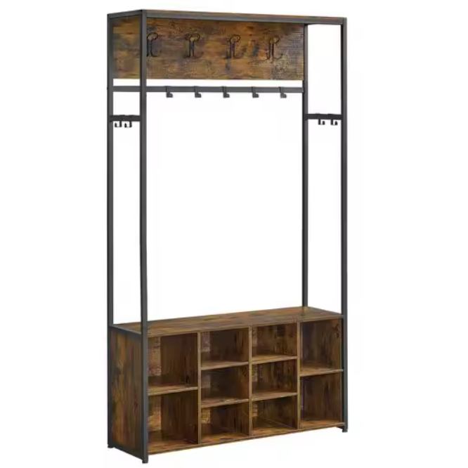 Kapstok met Bank, Haken en Opbergrek – 4-in-1 Wandgarderobe