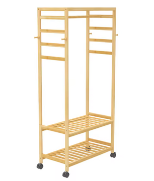 Bamboe Rollend Kledingrek – Open Kast met Hangerstang en 4 Haken