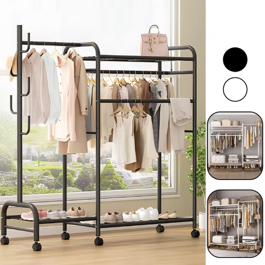 Zwaar Dubbel Kledingrek met Haken – Met Schoenenrek en Wielen