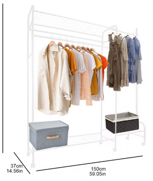 Zwaar Dubbel Kledingrek met Haken – Met Schoenenrek en Wielen