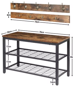 Kapstok met Schoenenbank – 9 Haken, Opbergrek en Stabiel Metaalframe