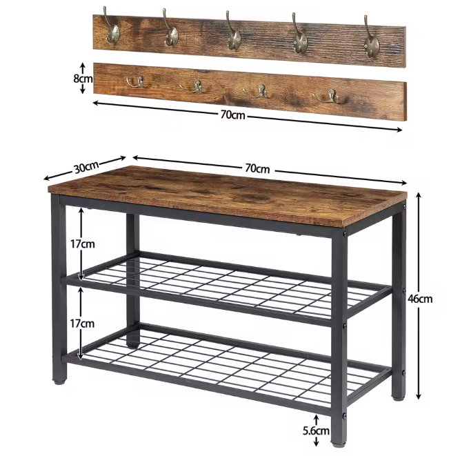 Kapstok met Schoenenbank – 9 Haken, Opbergrek en Stabiel Metaalframe