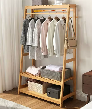 Bamboe Kledingrek met Planken en Haken – Heavy Duty Organizer voor Kleding en Schoenen