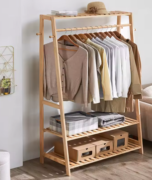 Bamboe Kledingrek met Planken en Haken – Heavy Duty Organizer voor Kleding en Schoenen