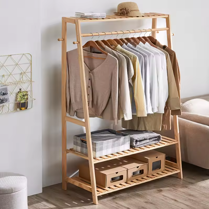 Bamboe Kledingrek met Planken en Haken – Heavy Duty Organizer voor Kleding en Schoenen