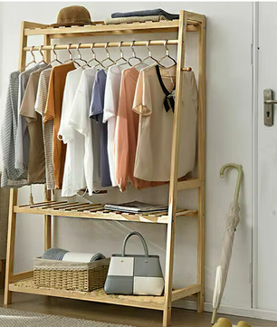 Bamboe Kledingrek met Planken en Haken – Heavy Duty Organizer voor Kleding en Schoenen