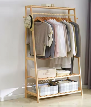 Bamboe Kledingrek met Planken en Haken – Heavy Duty Organizer voor Kleding en Schoenen