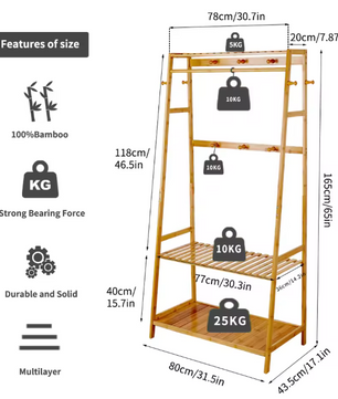 Bamboe Kledingrek met Planken en Haken – Heavy Duty Organizer voor Kleding en Schoenen