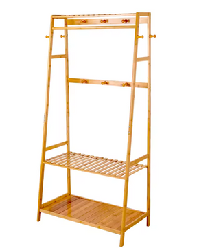 Bamboe Kledingrek met Planken en Haken – Heavy Duty Organizer voor Kleding en Schoenen