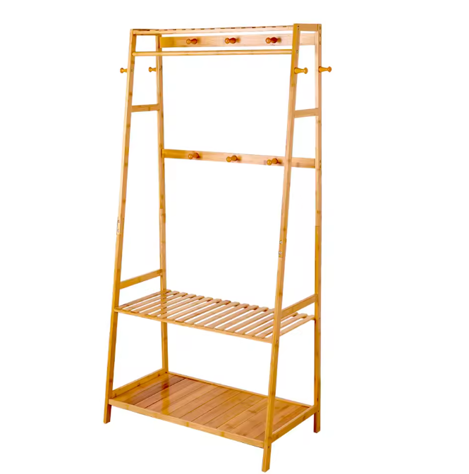 Bamboe Kledingrek met Planken en Haken – Heavy Duty Organizer voor Kleding en Schoenen