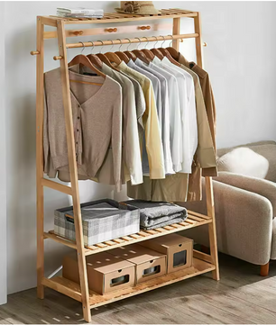 Bamboe Kledingrek met Planken en Haken – Heavy Duty Organizer voor Kleding en Schoenen