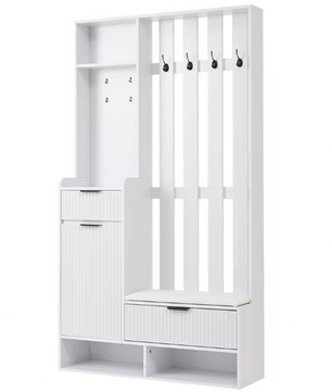 6-in-1 Kapstok met Bank, Laden en Kledingkast – Complete Halopberger