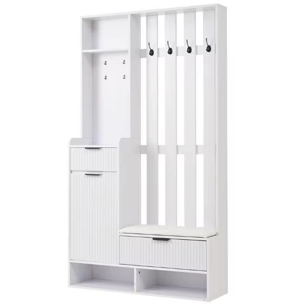 6-in-1 Kapstok met Bank, Laden en Kledingkast – Complete Halopberger