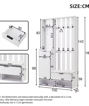 6-in-1 Kapstok met Bank, Laden en Kledingkast – Complete Halopberger