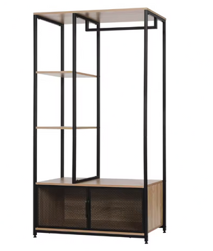 Open Houten Metalen Kapstok – Vloerstaand Kledingrek met Opbergkast en Organizer