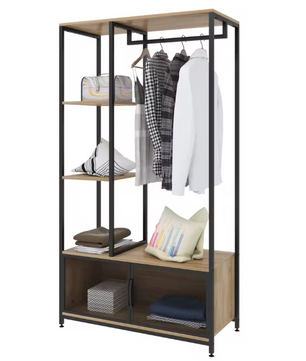 Open Houten Metalen Kapstok – Vloerstaand Kledingrek met Opbergkast en Organizer
