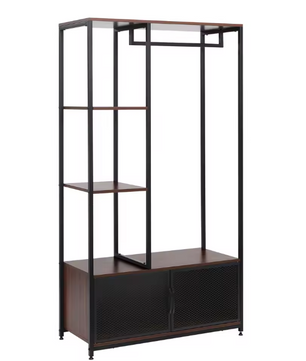 Open Houten Metalen Kapstok – Vloerstaand Kledingrek met Opbergkast en Organizer