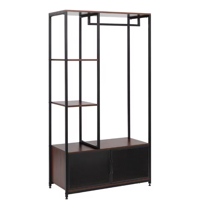 Open Houten Metalen Kapstok – Vloerstaand Kledingrek met Opbergkast en Organizer