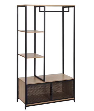 Open Houten Metalen Kapstok – Vloerstaand Kledingrek met Opbergkast en Organizer