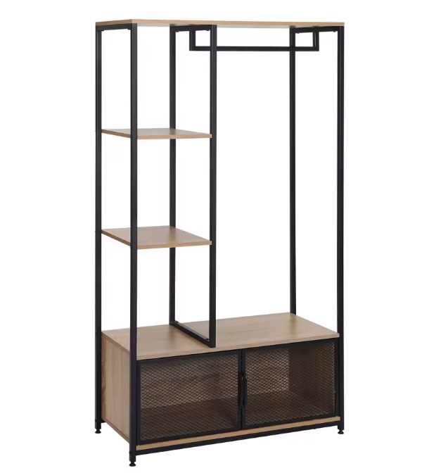 Open Houten Metalen Kapstok – Vloerstaand Kledingrek met Opbergkast en Organizer