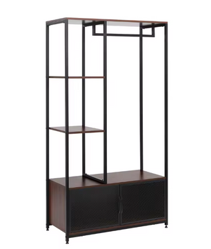 Open Houten Metalen Kapstok – Vloerstaand Kledingrek met Opbergkast en Organizer