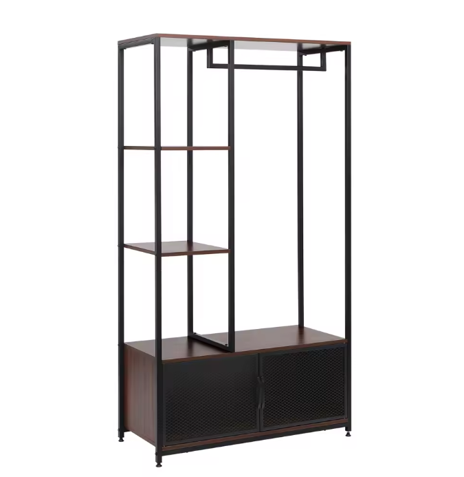 Open Houten Metalen Kapstok – Vloerstaand Kledingrek met Opbergkast en Organizer