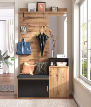 105×40×191,5 cm Gangkastset – Schoenenkast, Bank en Wandkapstok met Spiegel