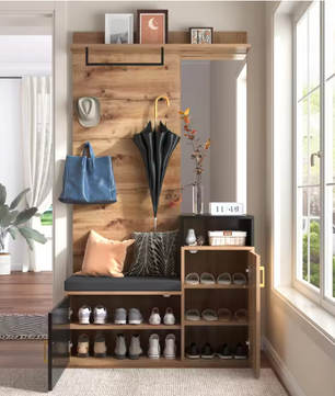 105×40×191,5 cm Gangkastset – Schoenenkast, Bank en Wandkapstok met Spiegel