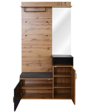 105×40×191,5 cm Gangkastset – Schoenenkast, Bank en Wandkapstok met Spiegel