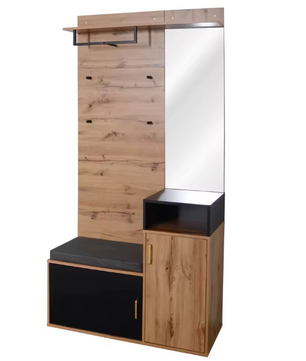 105×40×191,5 cm Gangkastset – Schoenenkast, Bank en Wandkapstok met Spiegel