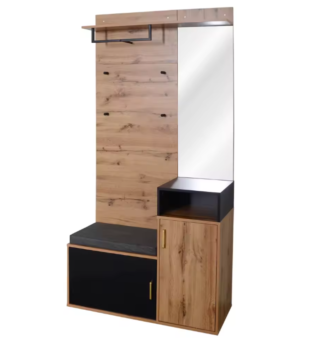 105×40×191,5 cm Gangkastset – Schoenenkast, Bank en Wandkapstok met Spiegel