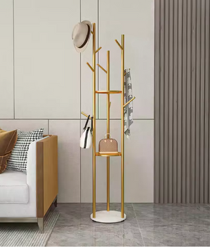 Metalen Kapstokstandaard met Marmeren Voet – 3 Planken en 9 Haken