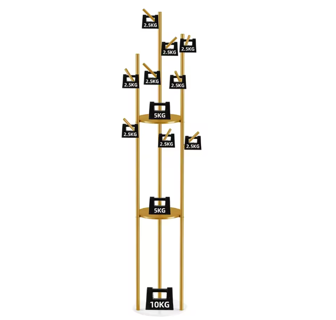 Metalen Kapstokstandaard met Marmeren Voet – 3 Planken en 9 Haken