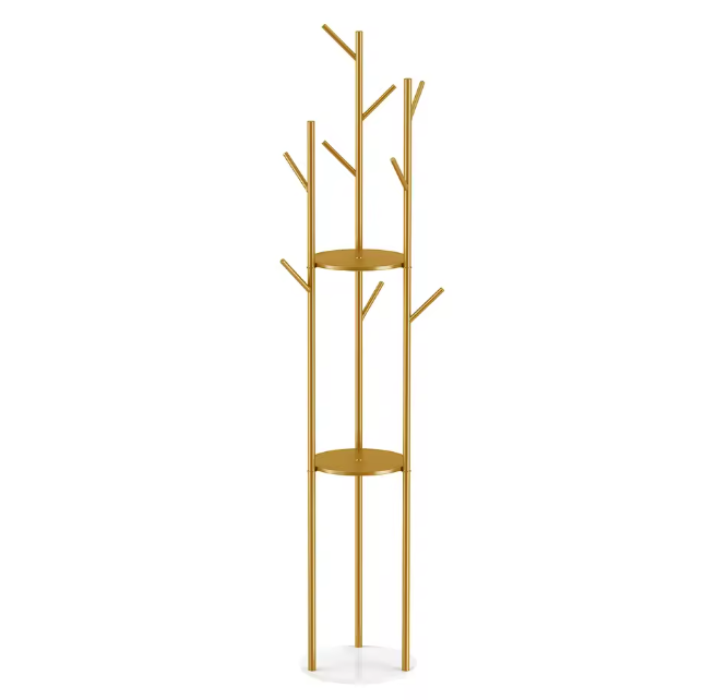 Metalen Kapstokstandaard met Marmeren Voet – 3 Planken en 9 Haken