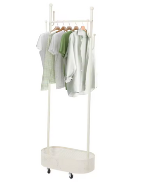 Witte Vrijstaande Kapstok met Mand – Met Wielen en Opbergruimte