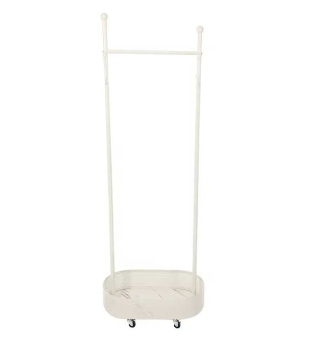 Witte Vrijstaande Kapstok met Mand – Met Wielen en Opbergruimte