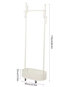 Witte Vrijstaande Kapstok met Mand – Met Wielen en Opbergruimte
