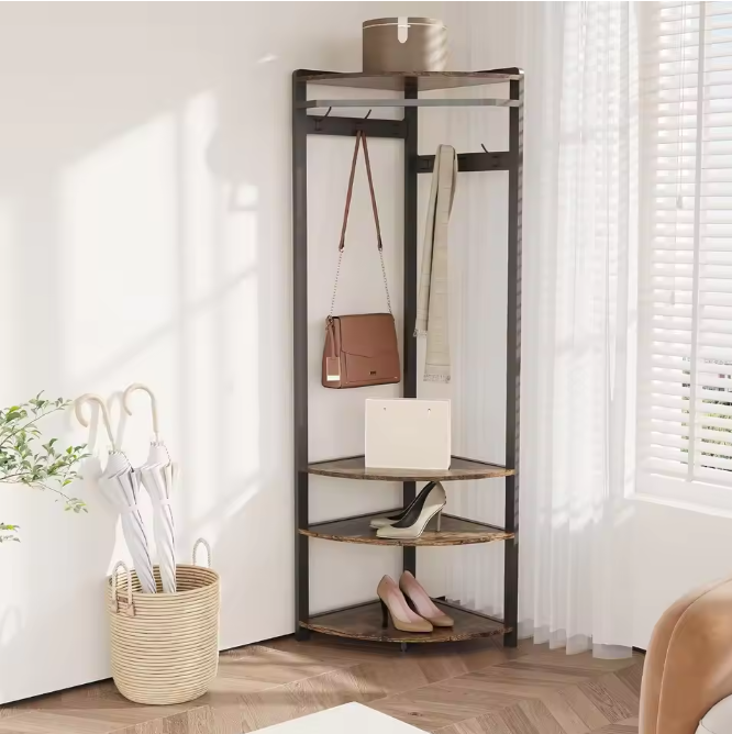 Hoekkapstok met Schoenenbank – 6 Dubbele Haken en Hoekkledingrek