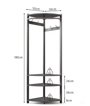 Hoekkapstok met Schoenenbank – 6 Dubbele Haken en Hoekkledingrek