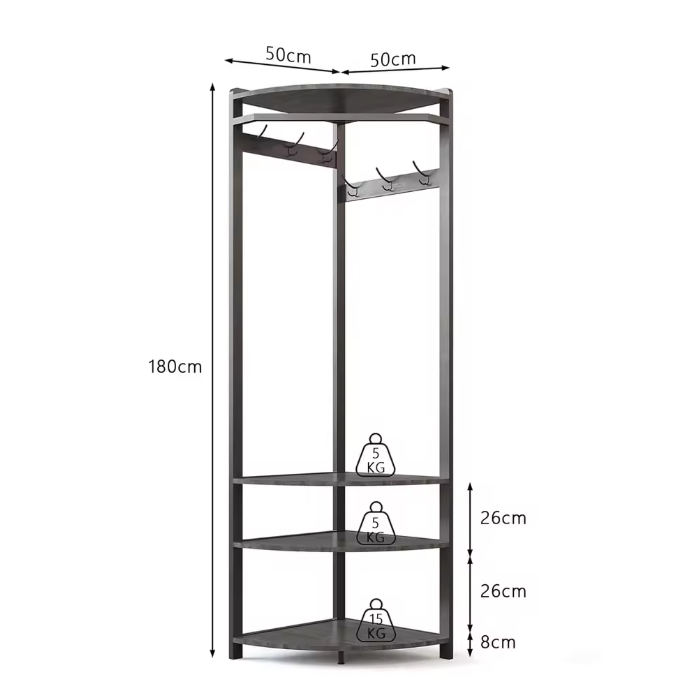 Hoekkapstok met Schoenenbank – 6 Dubbele Haken en Hoekkledingrek