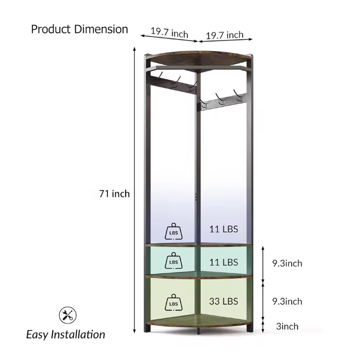 Hoekkapstok met Schoenenbank – 6 Dubbele Haken en Hoekkledingrek